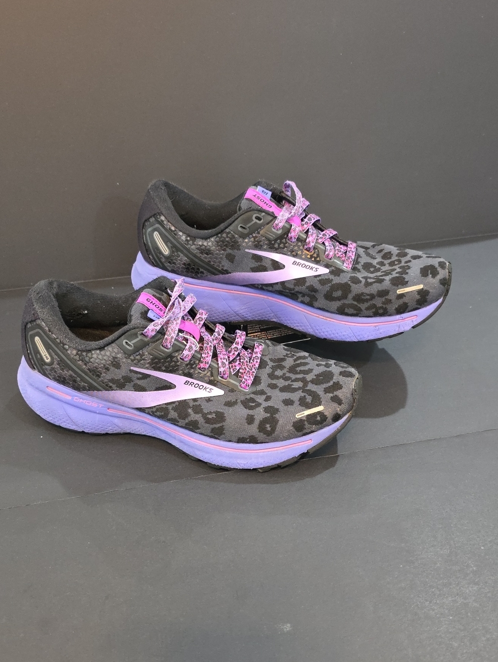 Brooks Ghost 14 Women’s Black & Purple Leopard Running Shoes Size 9
